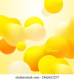 Gradient background with yellow morphing shapes. Metaball spheres. Morphing colorful blobs. Vector 3d illustration. Abstract 3d background. Liquid colors. Decoration for banner or sign design