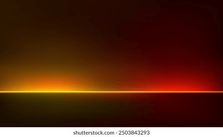 Gradient background yellow and red colors studio wallpaper features bright, modern orange neon lines shining from stage floor. Glowing sci-fi abstract room concept. futuristic minimal wall.