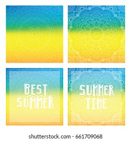 Gradient backgrounds with mandala and summer cards. Best summer, summer time.