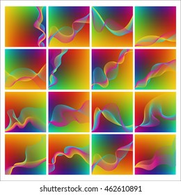 Gradient backgrounds set. 16 vector illustrations. Red, blue, green, yellow gradient mesh.