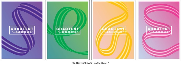 Gradient Backgrounds Set, Abstract Ribbon Vector Illustration.