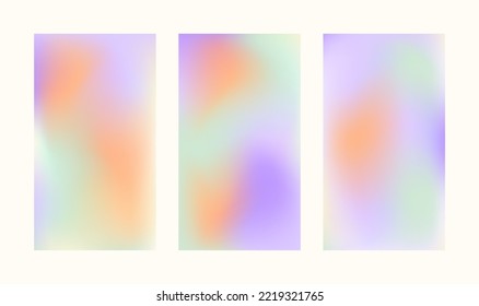 Gradient Backgrounds in Trendy Style for Social Media Stories. Vector Abstract Colorful Phone Wallpaper in Orange, Purple and Mint Colors. Y2K Design Template.