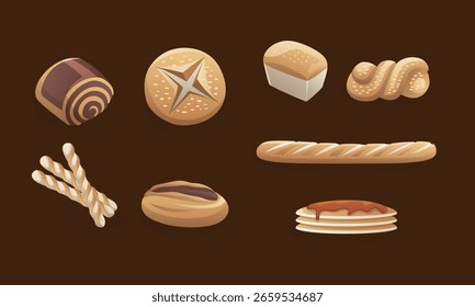 Gradient Bakery Vector Illustration Bundle. Colorful Bread and Pastry Icon Set for Food Design
