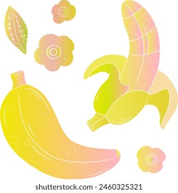 Gradient Bananas. Tropical exotic set. Texture vector elements
