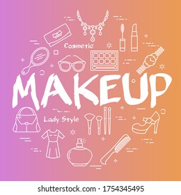 Gradient banner of woman accessories with white text makeup