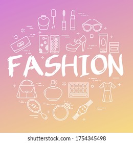 Gradient banner of woman accessories with white text fashion