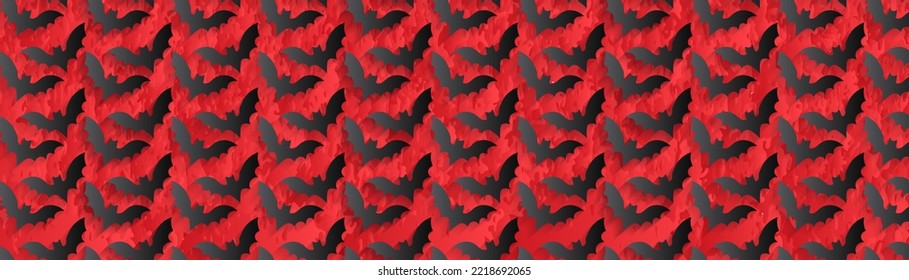 Gradient Bat Pattern on textured red gradient Background. Vector Illustration Template Banner. EPS 10.