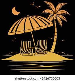 gradient beach style line art design illustration