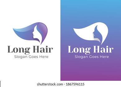 gradient beauty woman long hair logo design for beauty salon, massage, magazine, cosmetic and spa