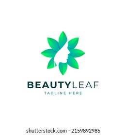 Gradient Beauty Women Face with Leaf Logo Design for Spa, Identity, Wellness, Health, Medical or Science
