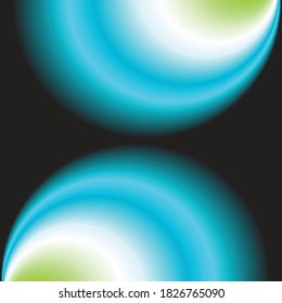 Fondo negro degradado con semicírculos azul-verde.