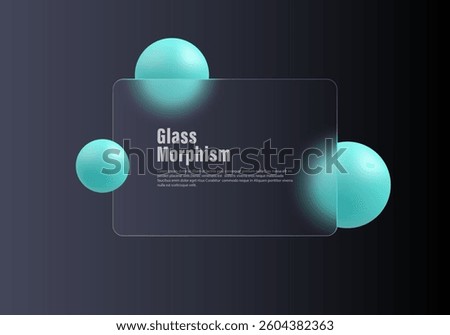 Gradient black background with transparent partition and floating spheres in glass morphism style. Website landing page template.
