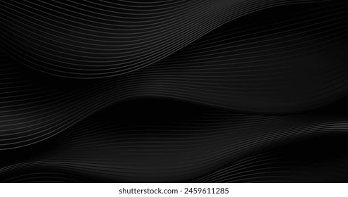 Gradient black background with wavy lines vector design in eps 10