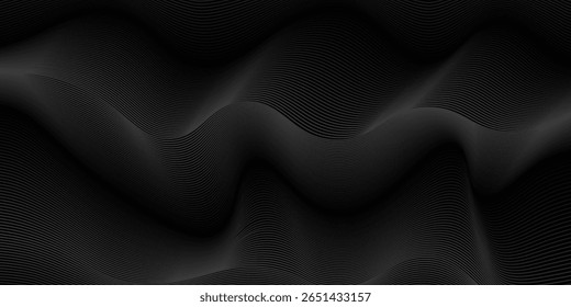 Gradient black background with wavy lines vector design in eps 10