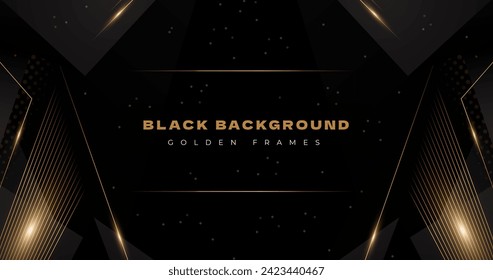 Gradient black backgrounds with golden frames vector design in eps 10