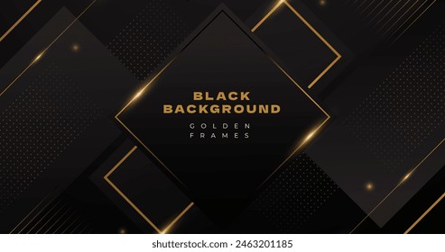 Gradient black backgrounds with golden frames vector design in eps 10