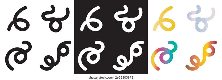 Gradient, black, and white color morph organic abstract shapes. Curved freehand style.  Doodle line rainbow artwork. Vector illustration. isolated on white and black background. EPS 10