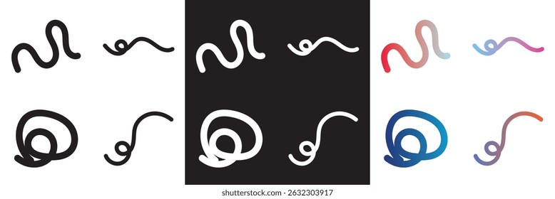 Gradient, black, and white color morph organic abstract shapes. Curved freehand style.  Doodle line rainbow artwork. Vector illustration. isolated on white and black background. EPS 10