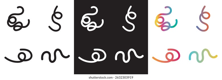 Gradient, black, and white color morph organic abstract shapes. Curved freehand style.  Doodle line rainbow artwork. Vector illustration. isolated on white and black background. EPS 10