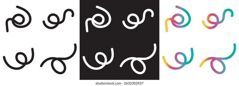 Gradient, black, and white color morph organic abstract shapes. Curved freehand style.  Doodle line rainbow artwork. Vector illustration. isolated on white and black background. EPS 10
