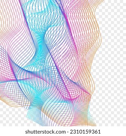Gradient Blend Background Transparent Vector. Fashion Backdrop. Iridescent Curve Relax. Contour Connect Template. Rainbow Soft Mesh.