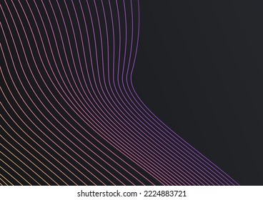 Gradient Blend Smooth Vector Black Background. Color Curve Movement Texture. Flow Modern Backdrop. Rainbow Dynamic Element Music Banner.