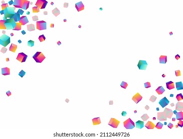 Gradient Block Vector White Background. Bright Graphic Brick Pattern. Shiny Polygon Paper. Iridescent Box Abstract Brochure.