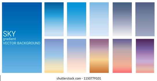 Gradient blu sky sunset sunrise gloomy theme color transitions vector template background collection for graphic display design