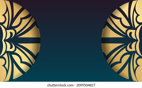 Gradient blue background with abstract gold pattern and place for logo or text