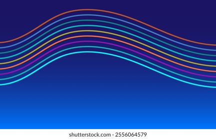gradient blue background with colorful flowing curve lines abstract design