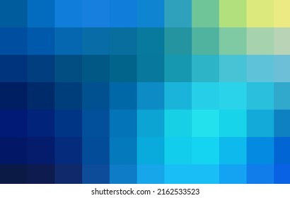 Gradient blue background from dark to light squares. Abstract pattern of sea square pixels. A backing of mosaic squares for branding, calendar, card, banner, cover, website