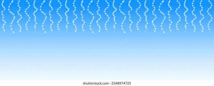 Gradient blue background with garlands of glowing lights. Christmas garlands with lights on transparent background. Holiday background. Vector EPS 10