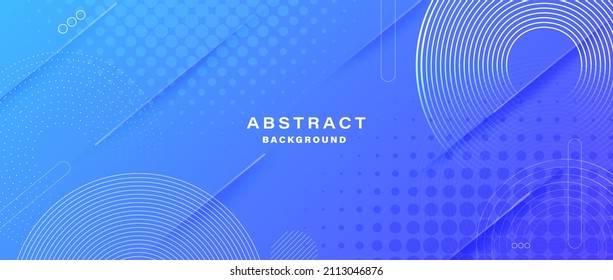 Gradient blue background with halftone memphis style. Modern banner template vector.