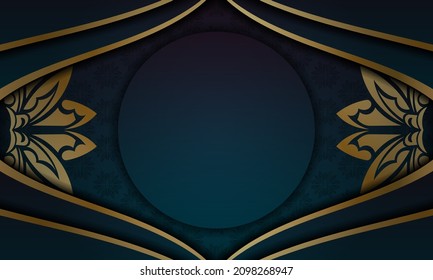 Gradient blue background with Indian gold ornaments and space for your logo or text