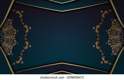 Fondo azul gradiente con ornamentos de oro indio y lugar debajo del texto