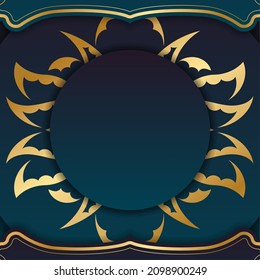 Farbverlauf-blauer Hintergrund mit luxuriösem goldenem Muster und Platz für Text