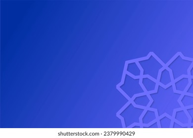 Gradient blue background with negative space and geometric texture cut in corner. Beautiful Islamic background for backdrop, banner, leaflet, flyer, and wallpaper.