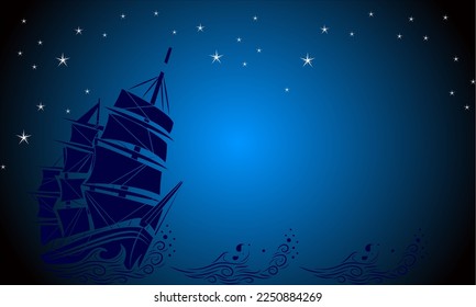gradient blue background with sailing ship suitable for marine themes