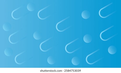 Gradient blue background with small geometric objects raining down. Minimal vector illustration. Suitable for wallpapers, presentations, web, etc.
