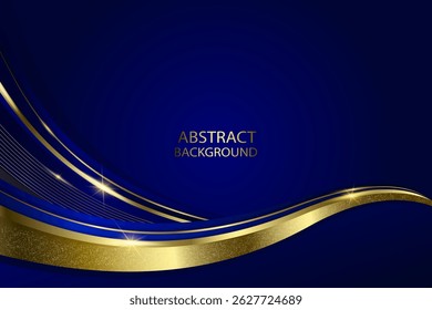 VETOR DE FUNDO AZUL GRADIENTE COM FORMAS DE LINHAS METÁLICAS DOURADAS. GRADIENTE DOURADO LUXO FUNDO VETOR