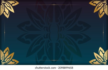 Gradient blue background with vintage gold ornaments and space for your logo or text