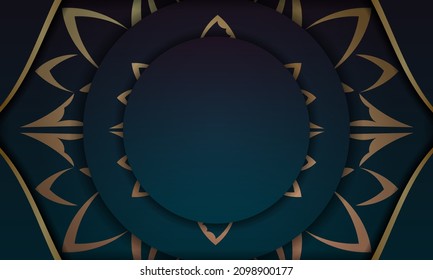 Gradient blue background with vintage gold ornament for design under your logo