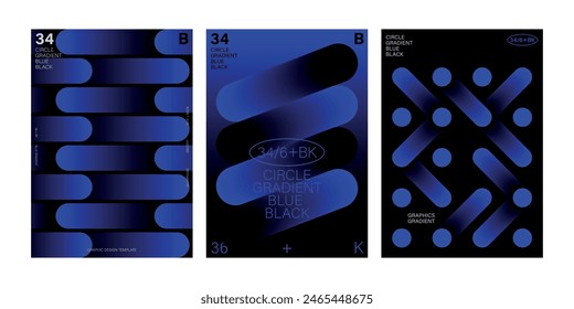 Gradient blue black poster set template use book cover brochure leaflet flyer magazine web printing mobile modern style simple minimal motion circle pattern blend quality fluid shapes blue light flow 