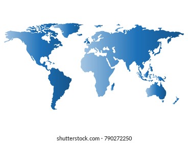 Gradient blue blank world map, Isolated on white background.