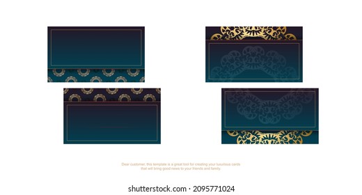 Gradient blue business card with greek gold pattern for your business.