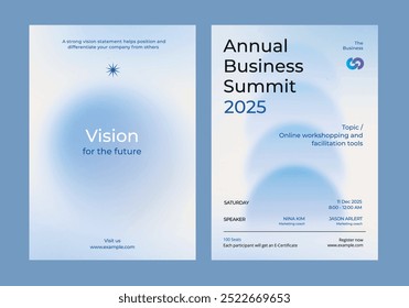 Gradient blue business poster template vector set. Vector set of business pastel blue poster. Professional business annual poster. Minimal and simple poster design set.