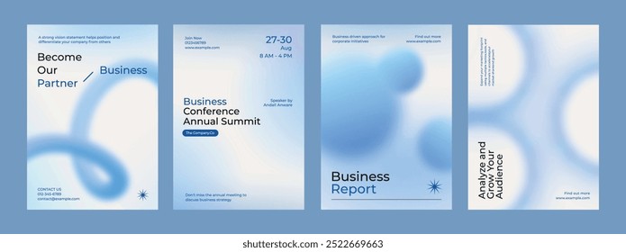 Gradient blue business poster template vector set. Vector set of business pastel blue poster. Professional business annual poster. Minimal and simple poster design set.