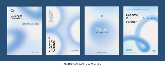 Gradient blue business poster template vector set. Vector set of business pastel blue poster. Professional business annual poster. Minimal and simple poster design set.