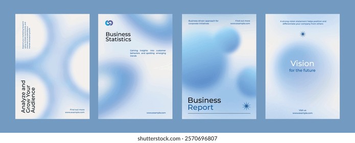 Gradient blue business poster template vector set. Vector set of business pastel blue poster. Professional business annual poster. Minimal and simple poster design set.