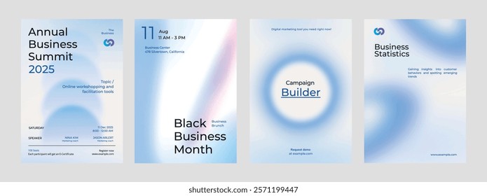 Gradient blue business poster template vector set. Vector set of business pastel blue poster. Professional business annual poster. Minimal and simple poster design set.